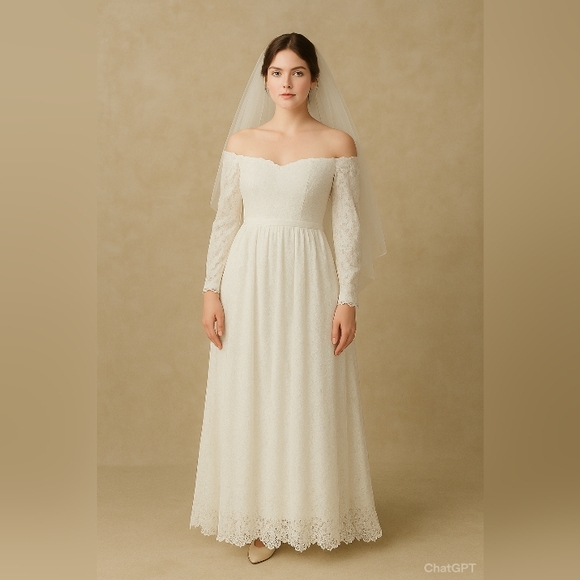 VTG Off The Shoulder wedding dress - Picture 12 of 13